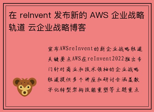 在 reInvent 发布新的 AWS 企业战略轨道 云企业战略博客